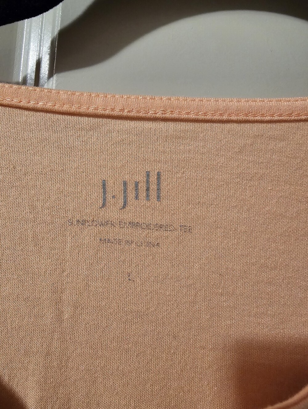 J. Jill Shirt Top Blouse Pullover Women's L V-Neck Peach Cotton Embroidered - Picture 4 of 6